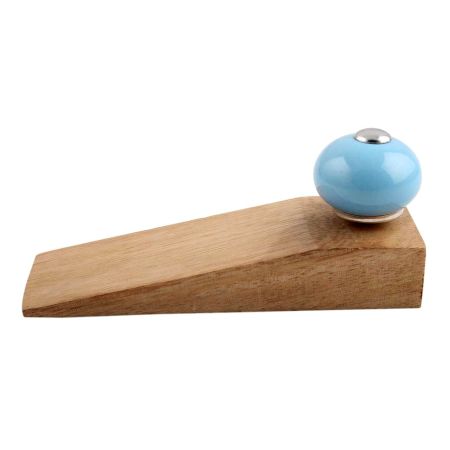 2 Pieces Sky Blue Round Ceramic Wooden Door Stopper